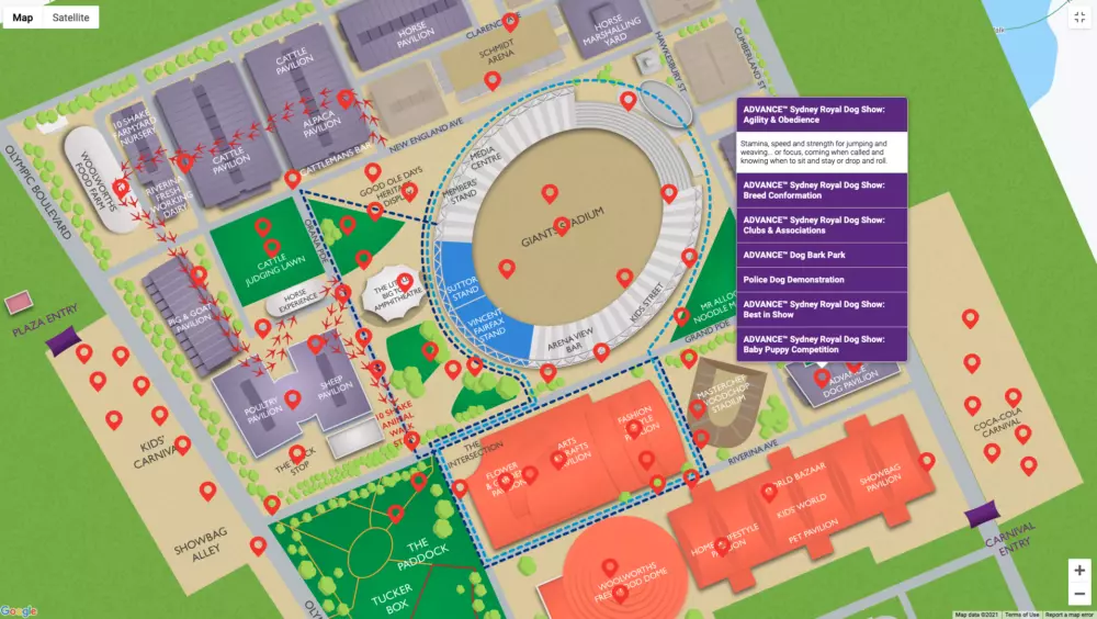 Sydney Royal EasterShow Custom Map with WayFinding