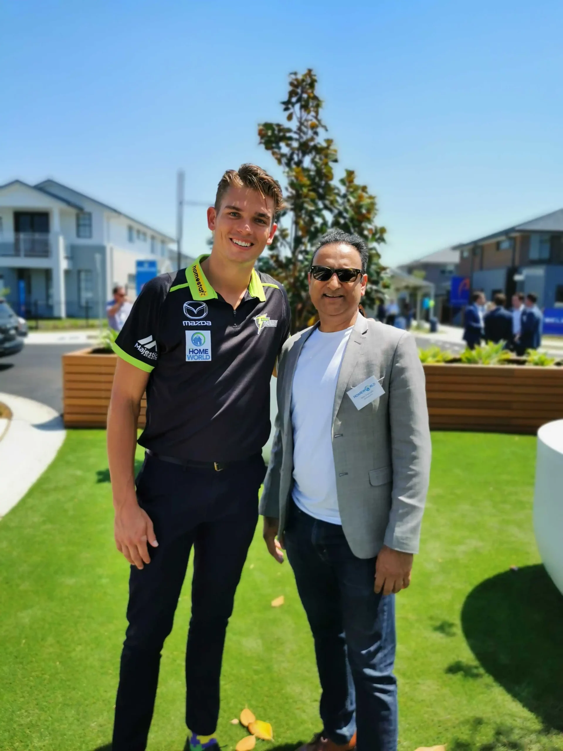 Mike Vasavada with Chris Green Sydney Thunder at HomeWorld Marsden Park