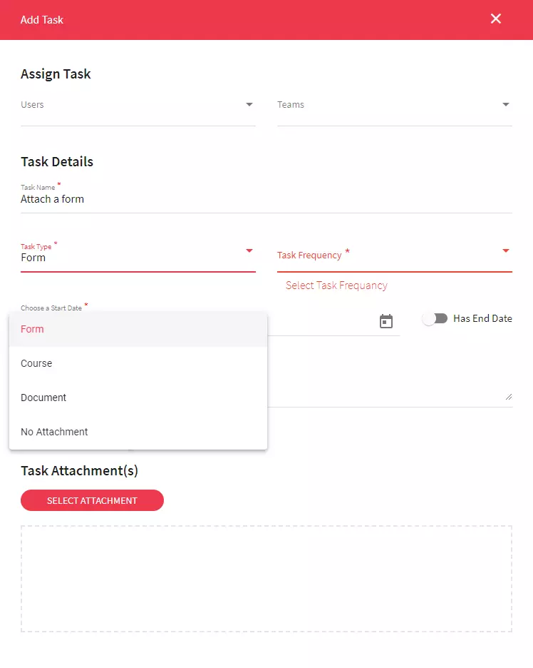 team tasks manager with task frequency and forms