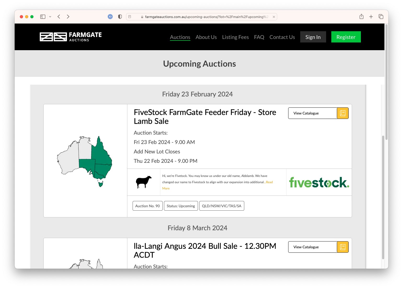 Farmgate Auctions - upcoming auctions page